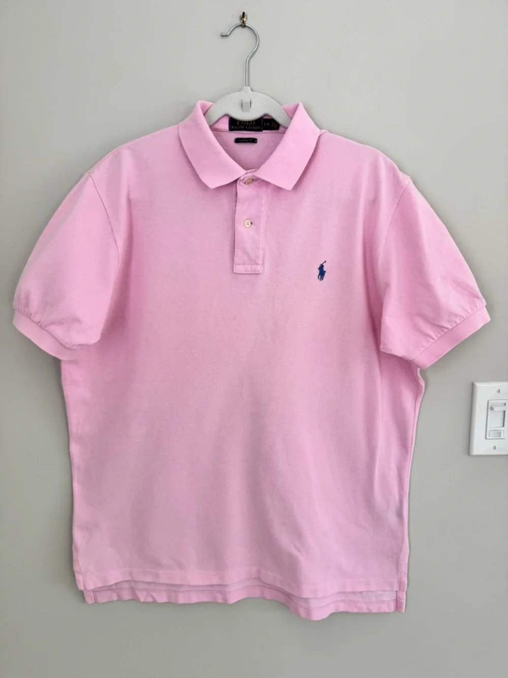 Polo Ralph Lauren Classic Fit Solid Pink Mesh Polo Shirt Pony Logo Size L